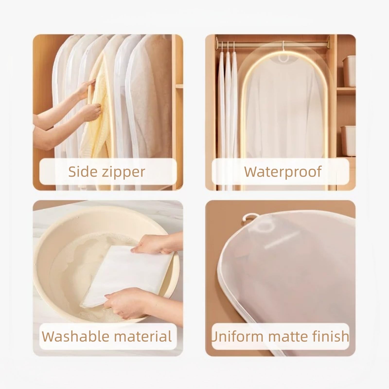 Copriabiti con cerniera,Copri vestiti antipolvere,Nuovo tessuto in PEVA | Cerniera laterale,Lavabile,Adatto for armadi o appendiabiti a pavimento(5 packs,140cm/55.1in)