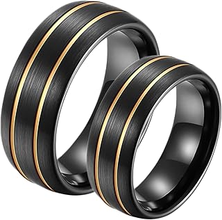 Anillos Mujer Color Negro, Anillos Compromiso Boda Carburo de Tungsteno 2 Piezas Anillo Cepillado de 8mm con Ranura para Pareja