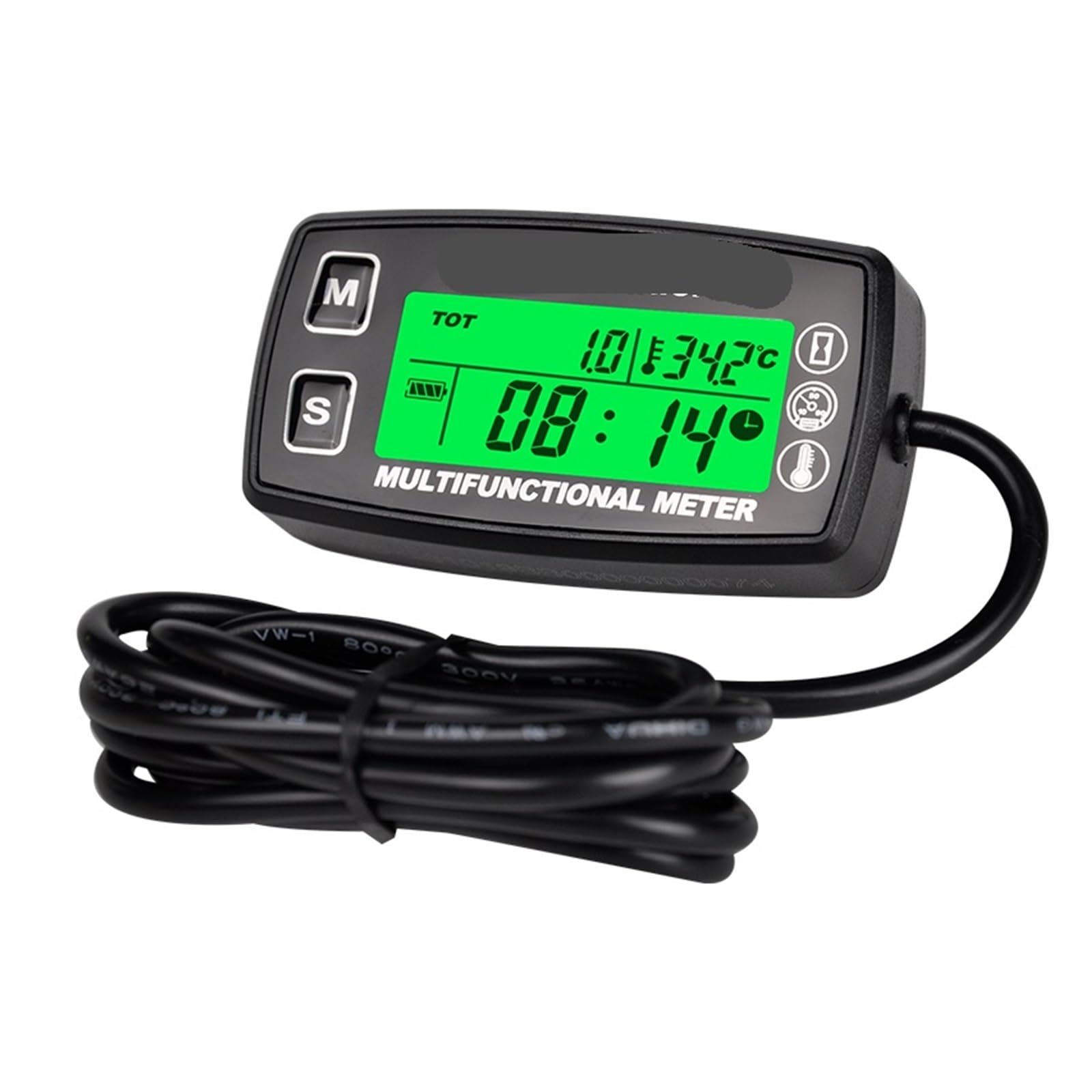 Tacómetro Digital con Indicador Temperatura TS001-PT100 RPM Motocicletas Gasolina, Buggies Marinos, Tractores Quitanieves, Motos Agua, Paramotores Velocímetro Tacómetro