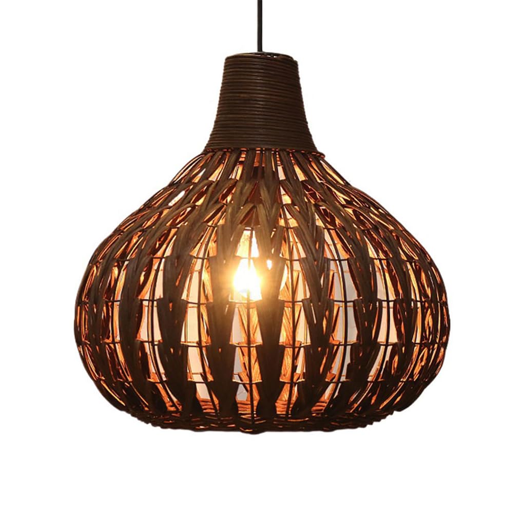 Lqzcxmf Brown Tropical Rattan Chandelier, 13.7" Rustic Hanging Basket Lamp Shade For Kitchen Island E26 Fixtures Mid Century Rattan Metal Lantern For Bedroom Stairwell Living Room Foyer, 1-Light