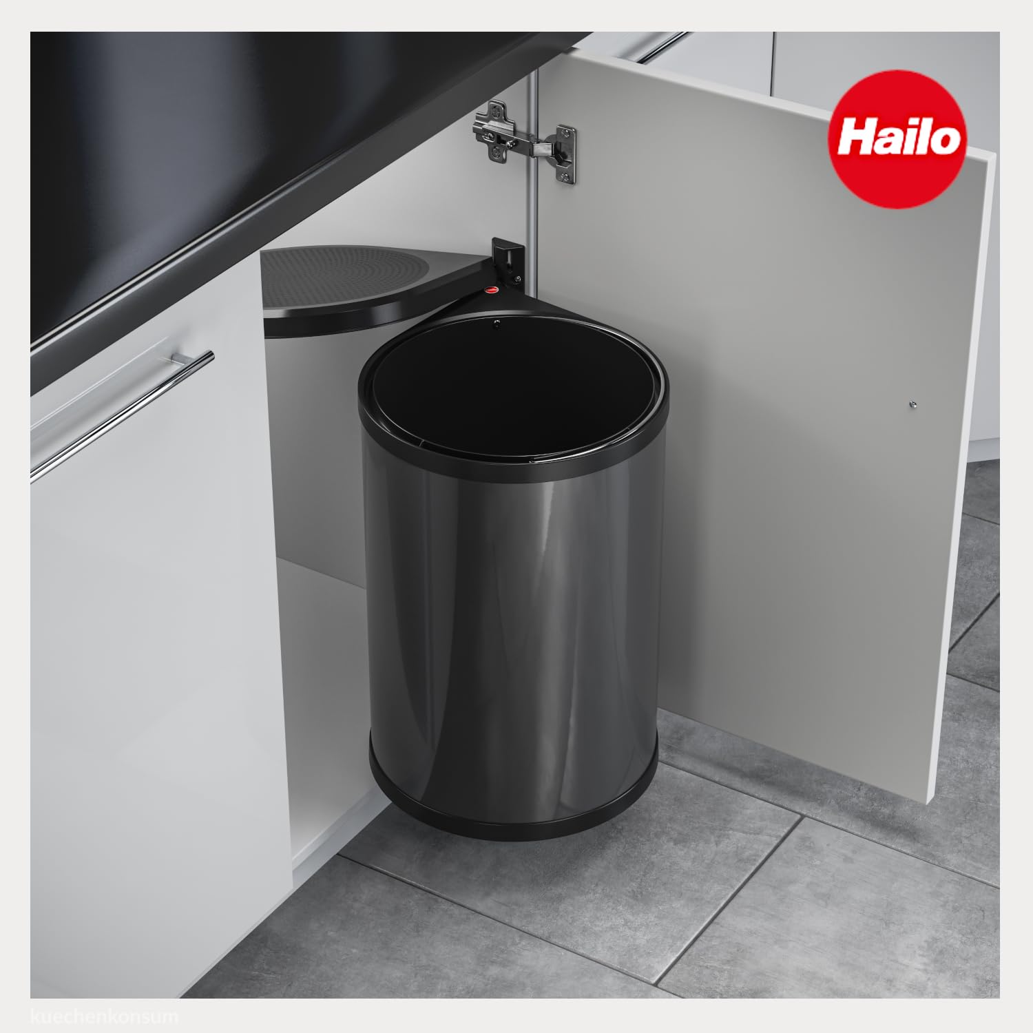 Hailo Abfallsammler 3520071 | Swing Mono 20 Liter | Einbau-Mülleimer mit Schwenkfunktion | Dunkelgrau-Schwarz | Für Küchenschränke ab 40 cm | Platzsparende und hygienische Abfalllösung