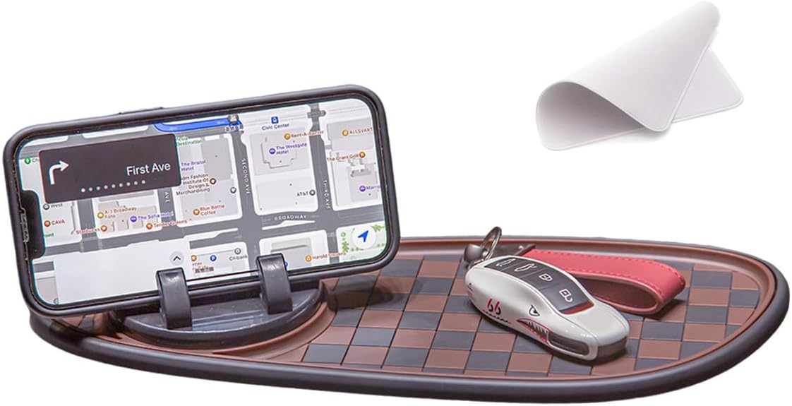 Multifunction Car Anti Slip Mat, Rotatable Auto Phone Holder, Anti Skid Car Dashboard Pad with Temporary Parking Number, Large Pad for Phones Sunglasses Cards Coins Keys Gadgets