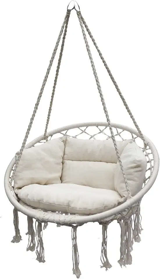 Hamacs design & mobilier jardin tendance 2026 : 50 idées Pinterest Spetebo Fauteuil suspendu Relax 80 cm avec coussin - Naturel - Panier suspendu pour l'inté