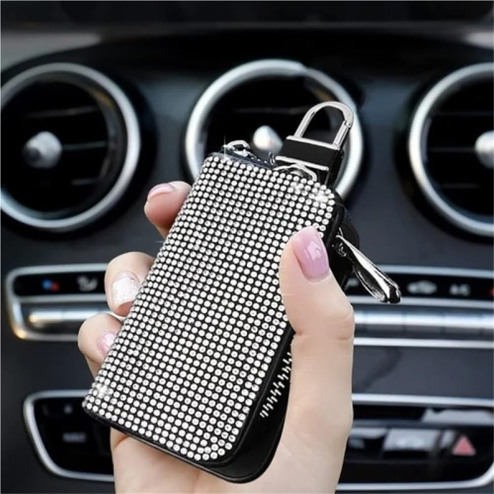 Funda para Llave de Coche Funda para Llave de Coche con Cristales Brillantes A+, Funda Universal para Llavero con Diamantes Blancos