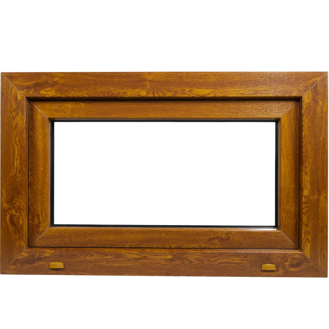 Ventana PVC Reforzada Roble Dorado | Oscilante | Cristal Climalit | Perfil ALUPLAST | Entrega 24/48h (800x500 Vidrio Transparente)