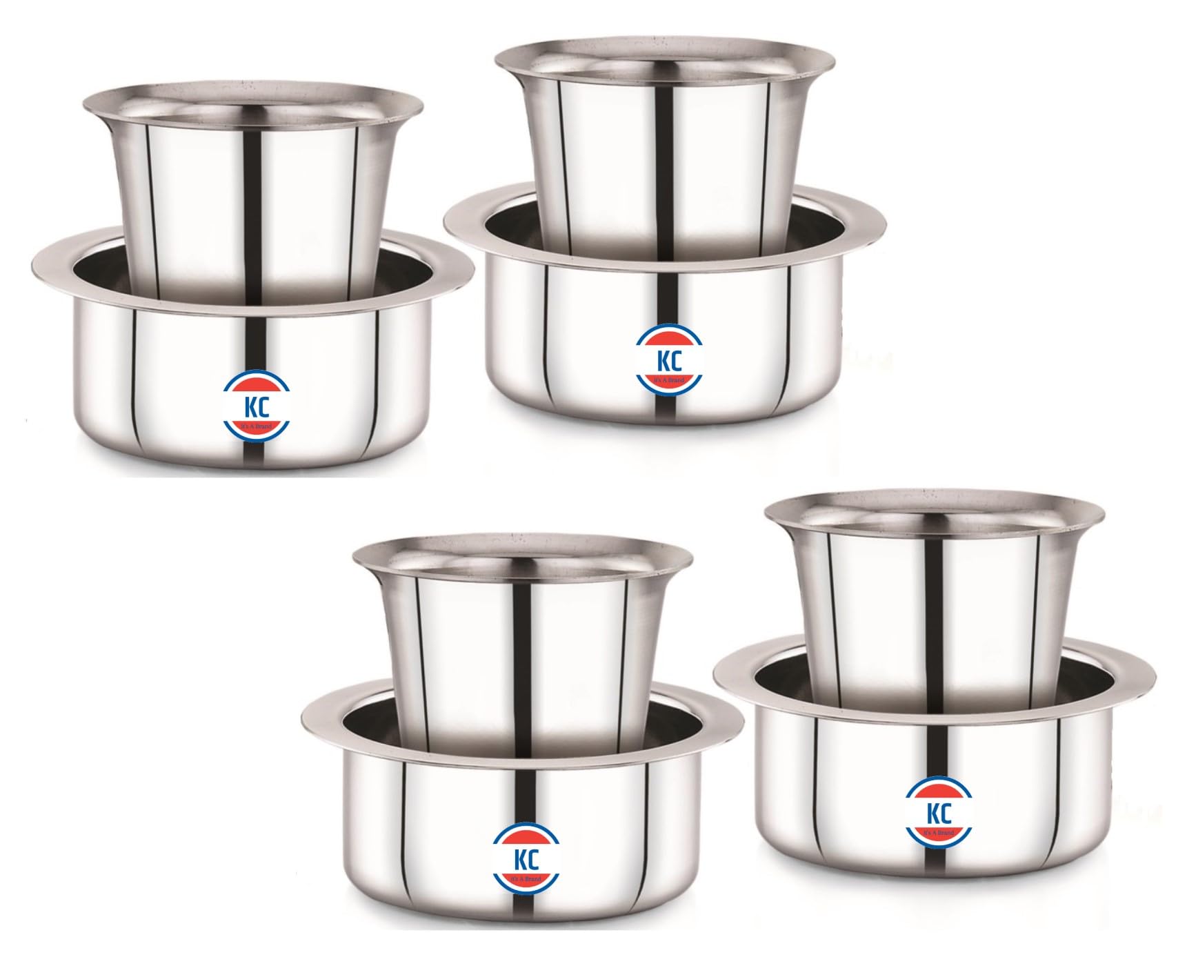 KC Stainless Steel Dabara Set | Tea, Coffee Dabara Set | South Indian Coffee Glass Tumbler Set of 4 | Serving Drinkware | Stainless Steel Dabara Tumbler Set, 200 ML Capacity-image-12