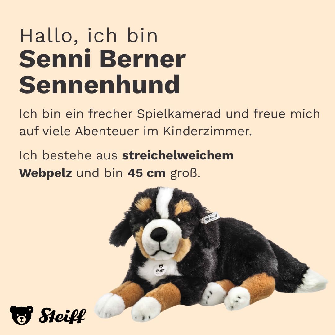 Steiff Kuscheltier Senni Berner Sennenhund, Süßes Stofftier mit Kunststoffaugen, Kinder, Jungen & Mädchen, Plüschtier 45 cm, Schwarz, 079528