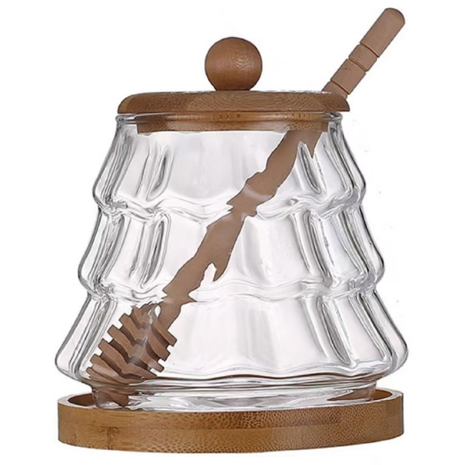 EdirFtra Glass Honey Jar 350ml with Bamboo Lid & Dipper