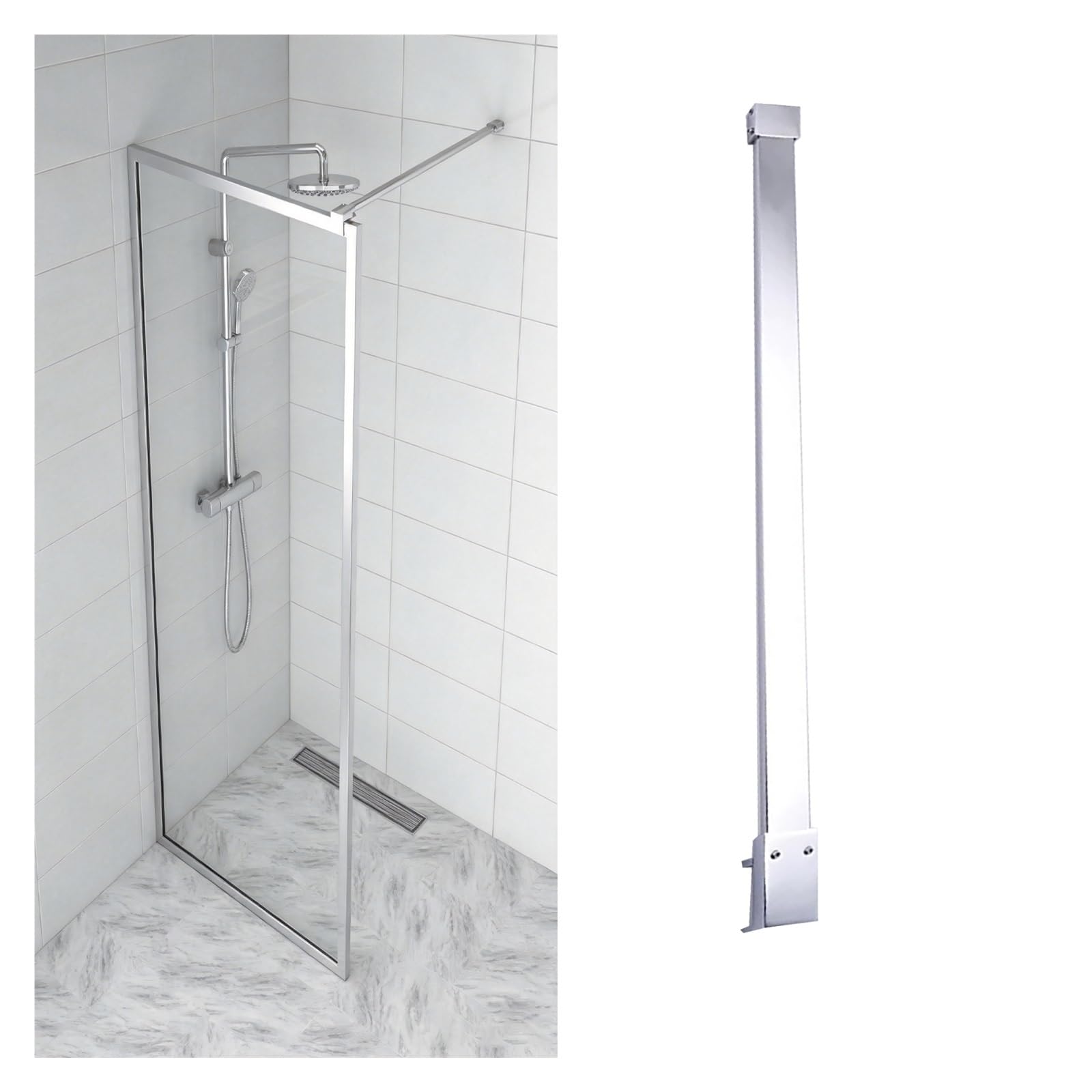 CHZDPP Stainless Steel Frameless Glass Stabilizer Bar, Wall-to-Glass Shower Stabilizer Rod, Shower Support Bar for Wet Area Divider(Silver,43.3 in/1100 mm)