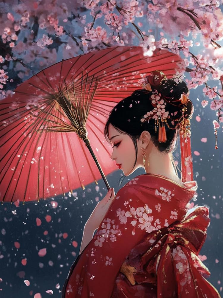 Weiniuniu Cross Stitch Kits Woman in a Kimono 11CT Adults Beginners Pattern Pre-Printed Fabric DIY Stamped Embroidery Kit Wall Art Decor-40X50 cm