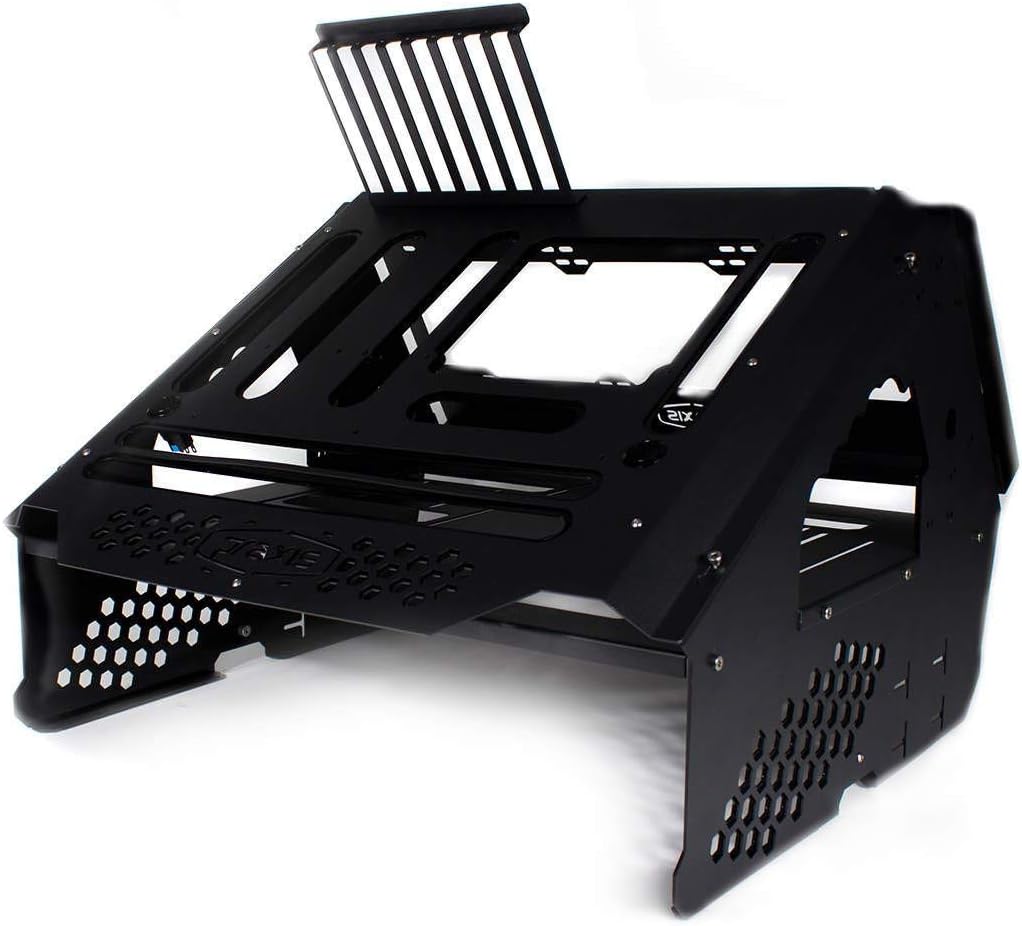 PrimoChill's Praxis Wetbench Powdercoated Steel Modular Open Air Computer Test Bench for Watercooling or Air Cooled Components - Black w/UV Red/Pink Accents