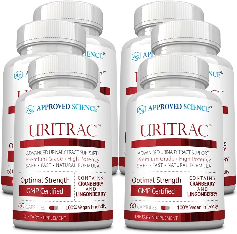 Approved Science® Uritrac™ - UTI Support - Cranberry, D-Mannose, Lingonberry - Vegan Friendly - 60 Capsules per Bottle - Pack of 6