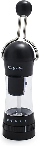 Sur La Table Ratchet Mill, Black – Ceramic Stone Grinder Pepper & Spice Grinder with Adjustable Coarseness, Front-Loading Refill, Durable Manual Seasoning Tool for Kitchen and Table