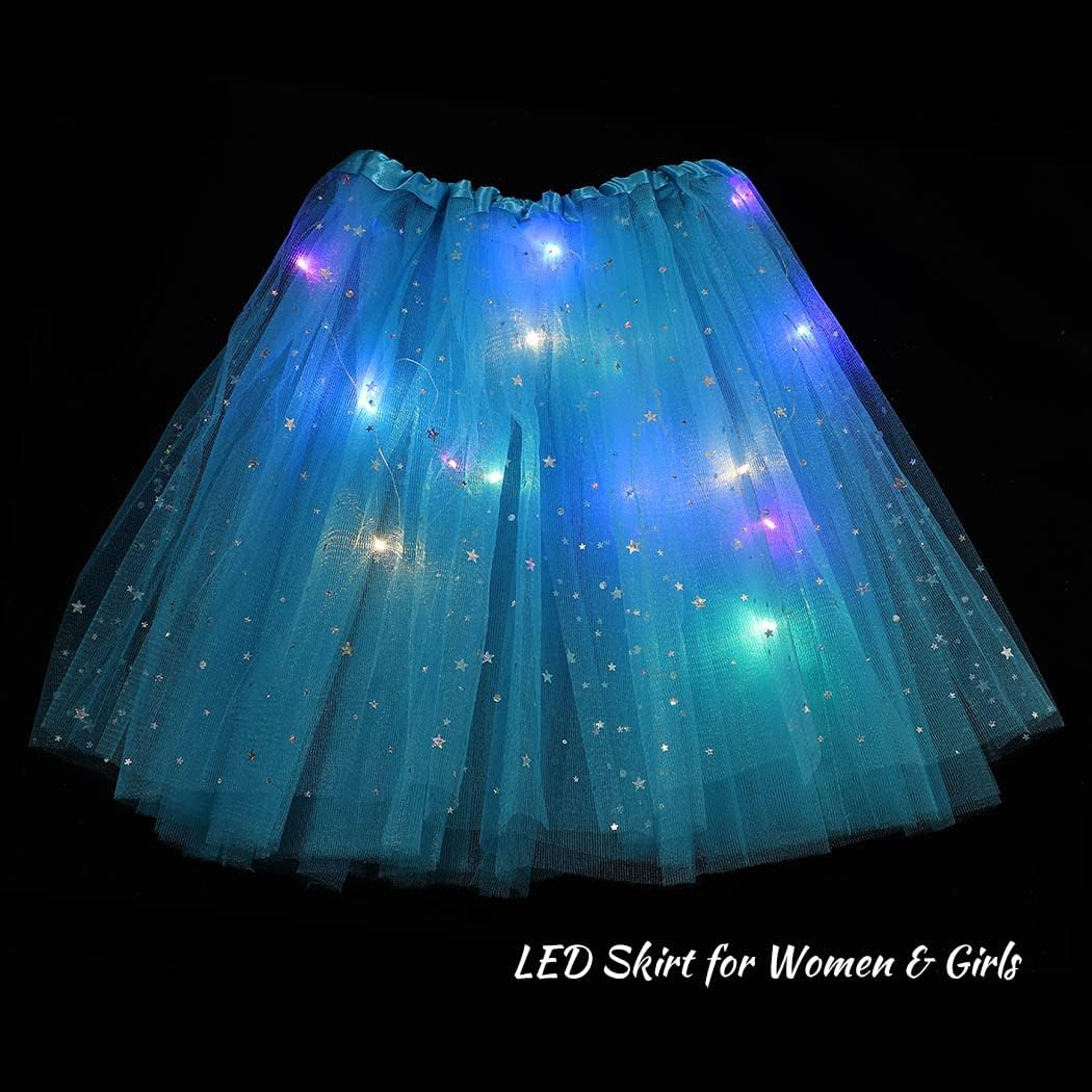 DRESBE Light Up Tutu Skirt Glow Party Tutus Valentine's Day Mardi Gras Rave Neon LED Tulle Tutu for Women