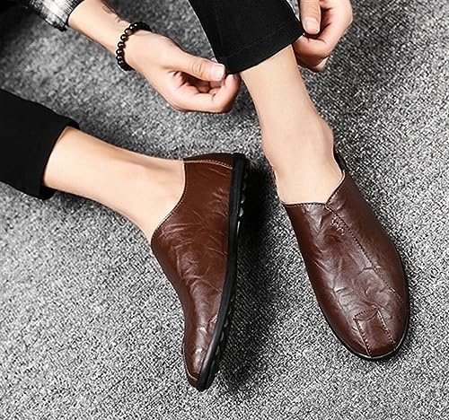 Men's Flat Heel Moccasins Two Wearing Ways Comfortable Slippers Low Top Wear Resistant Formal Loafers Leather Lined Soft Sole Walking Dress Shoes3
