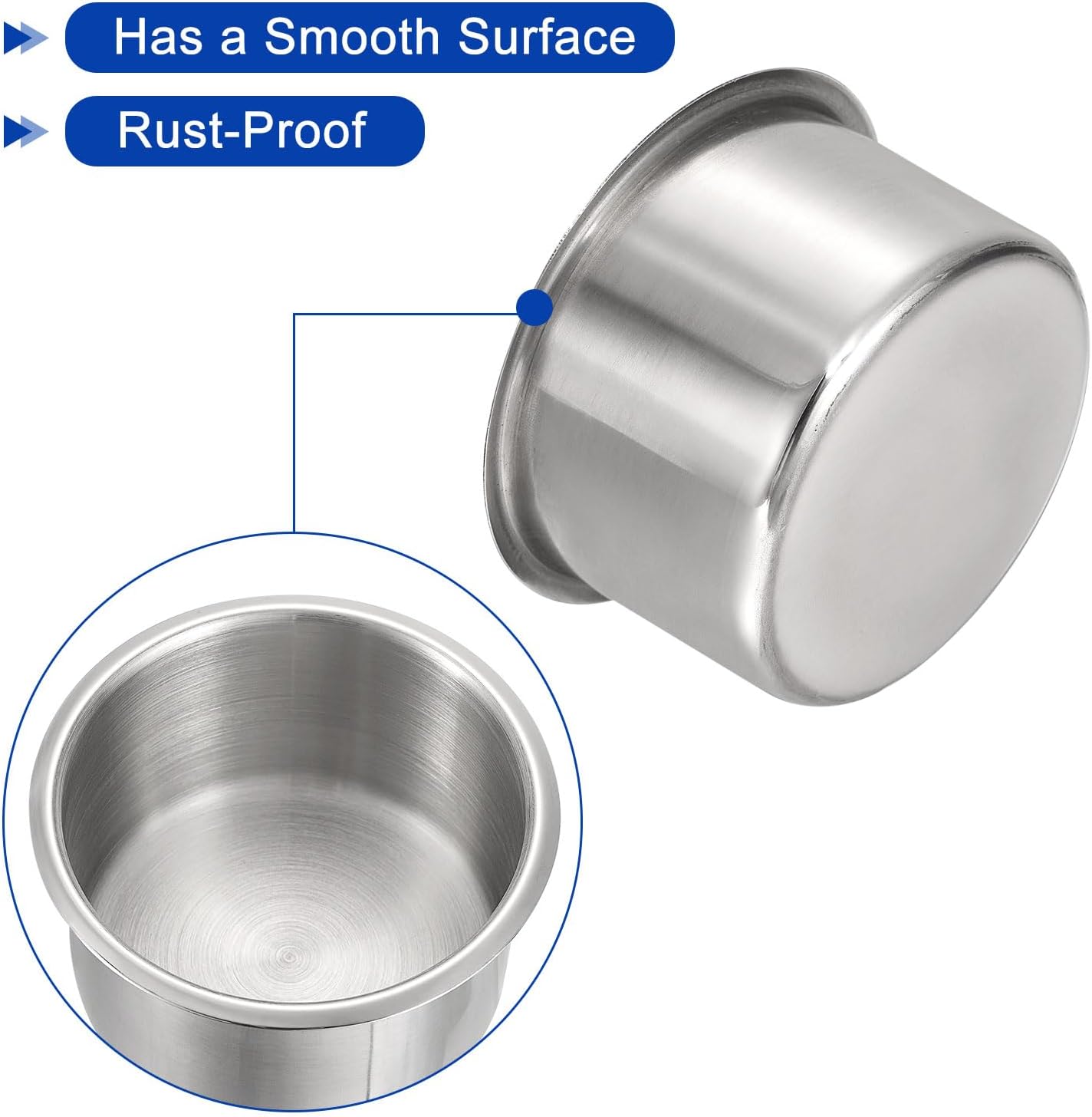 uxcell 4 Pcs 201 Stainless Steel Drop-in Cup, 2.28" x 4.06" Drink Can Holder Poker Table Cup Holder Insert for Sofa Boat Car Marine, Silver