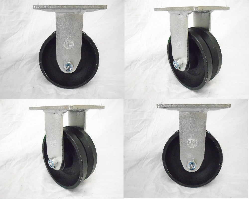 5 X 2 Rigid Caster 7/8 V-groove Iron Steel Wheel 900 Lbs Each (4)