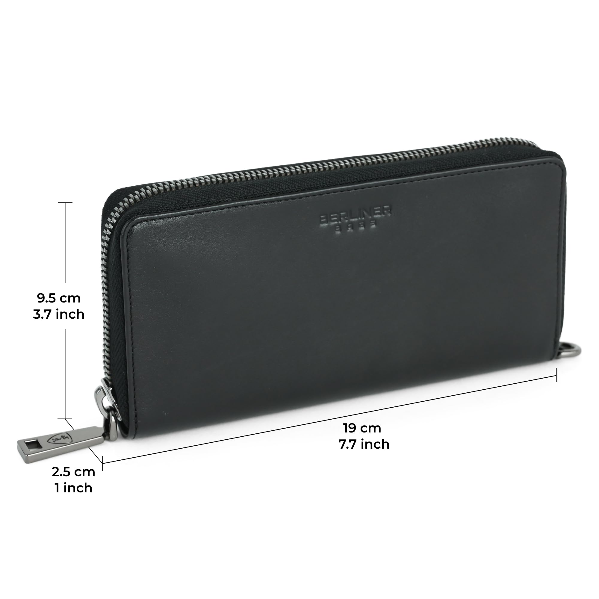 Berliner Bags Premium Geldbörse Lyon, Große Portemonnaie, Geldbeutel aus Leder, mit TÜV-geprüftem RFID-Schutz, inkl, Geschenk-Box, für Damen – Schwarz