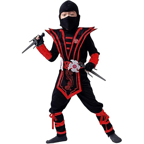 Spooktacular Creations Child Red Ninja Costume for Boys and Girls, Halloween Dress Up Party, Ninja Role Playing!