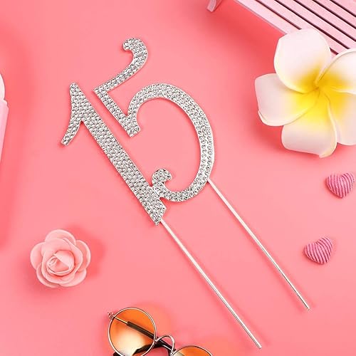 Miniatura 5 de ABOOFAN Decoración para pastel de 15 cumpleaños o aniversario, número 15, diamantes de imitación de cristal para decoración de pastel de cumpleaños