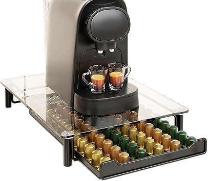 SEVENLINE Crystal Tempered Glass Coffee Pod Storage Drawer Compatible with Nespresso OriginalLine Capsules Holder 60 Original Line Pods Holds Kitchen Organizer