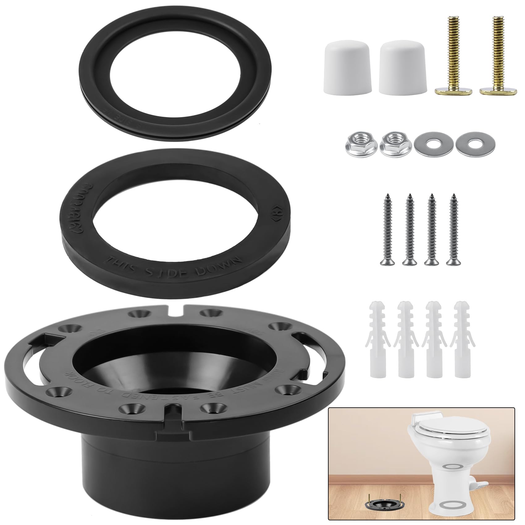 Photo 1 of RV Toilet Seal and 3" Socket Floor Flange Kit for Dometic 300 310 320 RV Toilets, Replacement Parts Kit 385345892 Flange, 385311658 Flush Ball Seal and 385311652 Base Seal Gasket, 3 in 1 Repair Kit
