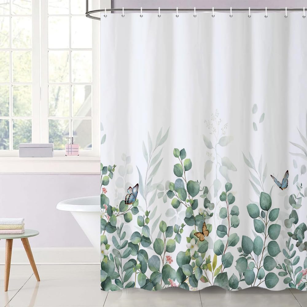 Uiiooazy Cortina de Ducha de Hoja Eucalipto, Cortinas de Ducha Verde Oro Abstracto Planta Cortinas de Baño Antimoho Impermeable Lavable Tejido de Poliéster Cortina Ducha con Ganchos 90x180cm — view 271