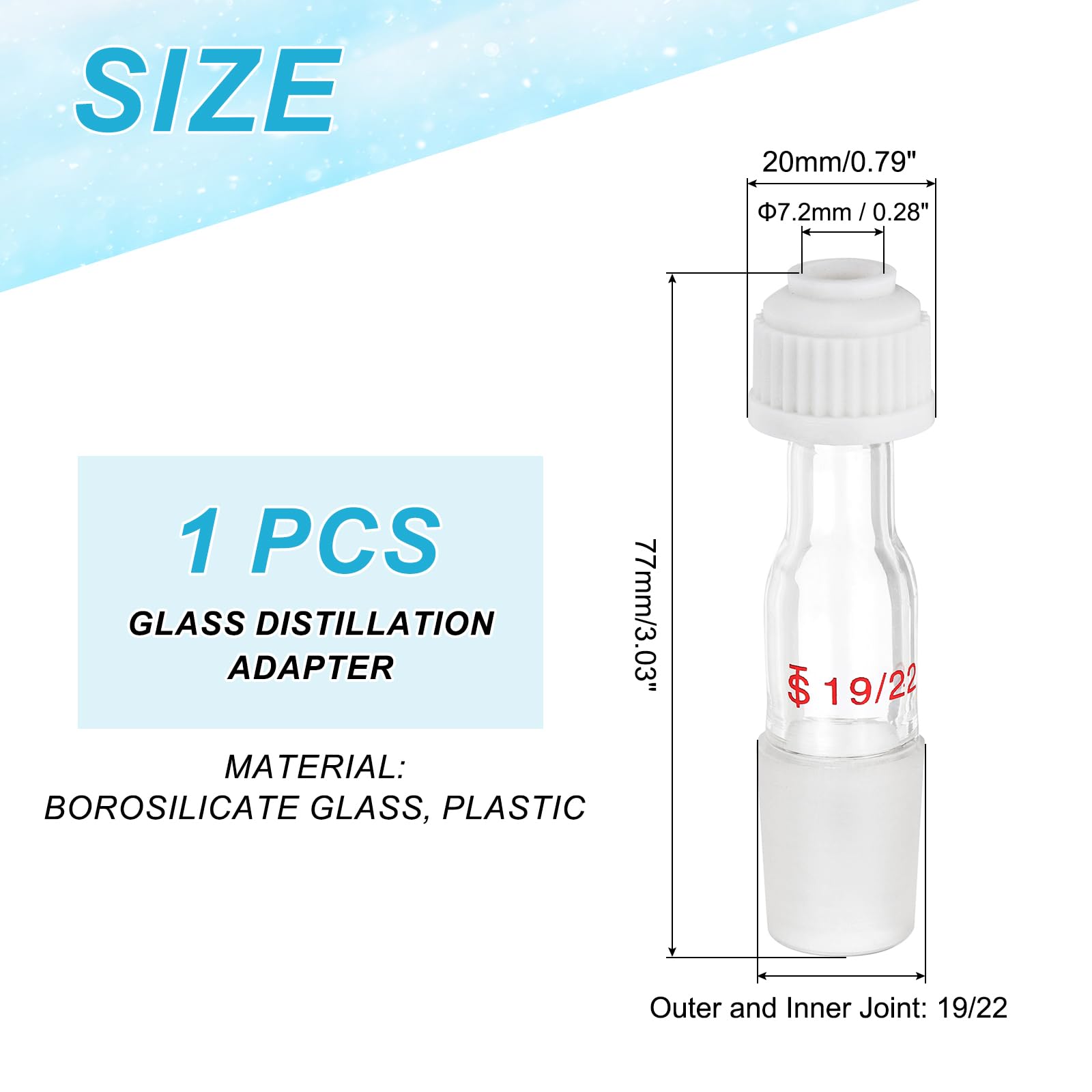 PATIKIL Glass Distillation Adapter, 1 Pcs 19/22 Thermometer Part with Cover for Laboratory Temperature Measurements Equipment Supply, White, 7.2mm / 0.28