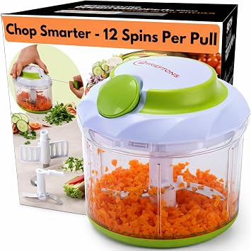 Brieftons QuickPull Food Chopper Powerful Manual Handheld Chopper/Mixer/Blender, 950 ml, with 3 Recipe Ebooks