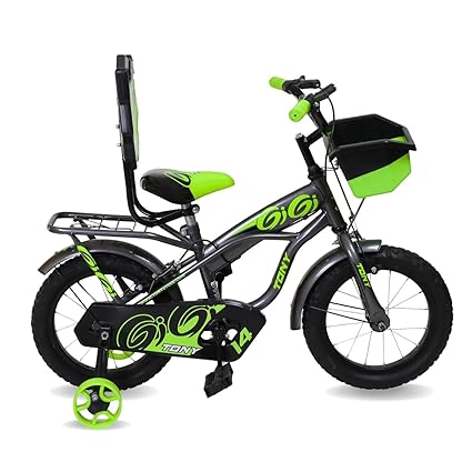 TONY RAW Bicycles Sports BMX Single Speed 14T Cycle for Kids 3 to 5 Years Boys & Girls with Training Side Wheels Green Grey