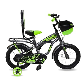 TONY RAW Bicycles Sports BMX Single Speed 14T Cycle for Kids 3 to 5 Years Boys & Girls with Training Side Wheels Green Grey