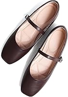 TNTANGNEST Women's Leather Mary Jane Flats: Comfortable Square Toe Slip-On, Retro Soft Work Shoes