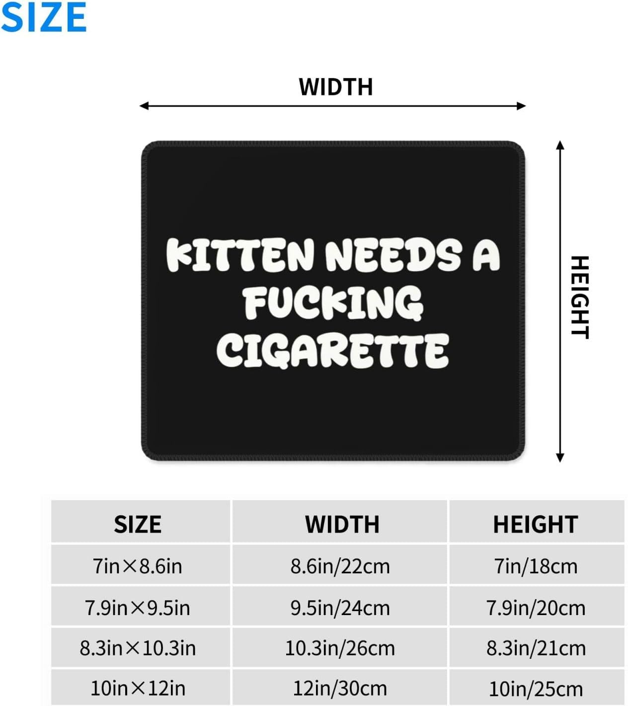 Kitten Needs A Fucking Cigarette Mouse Pad, Funny Mousepad for Laptop Gaming, Computer Mouse Mat Stitched Edge Non-Slip Rubber Base, Home Office Decor Desk Accessories image 2