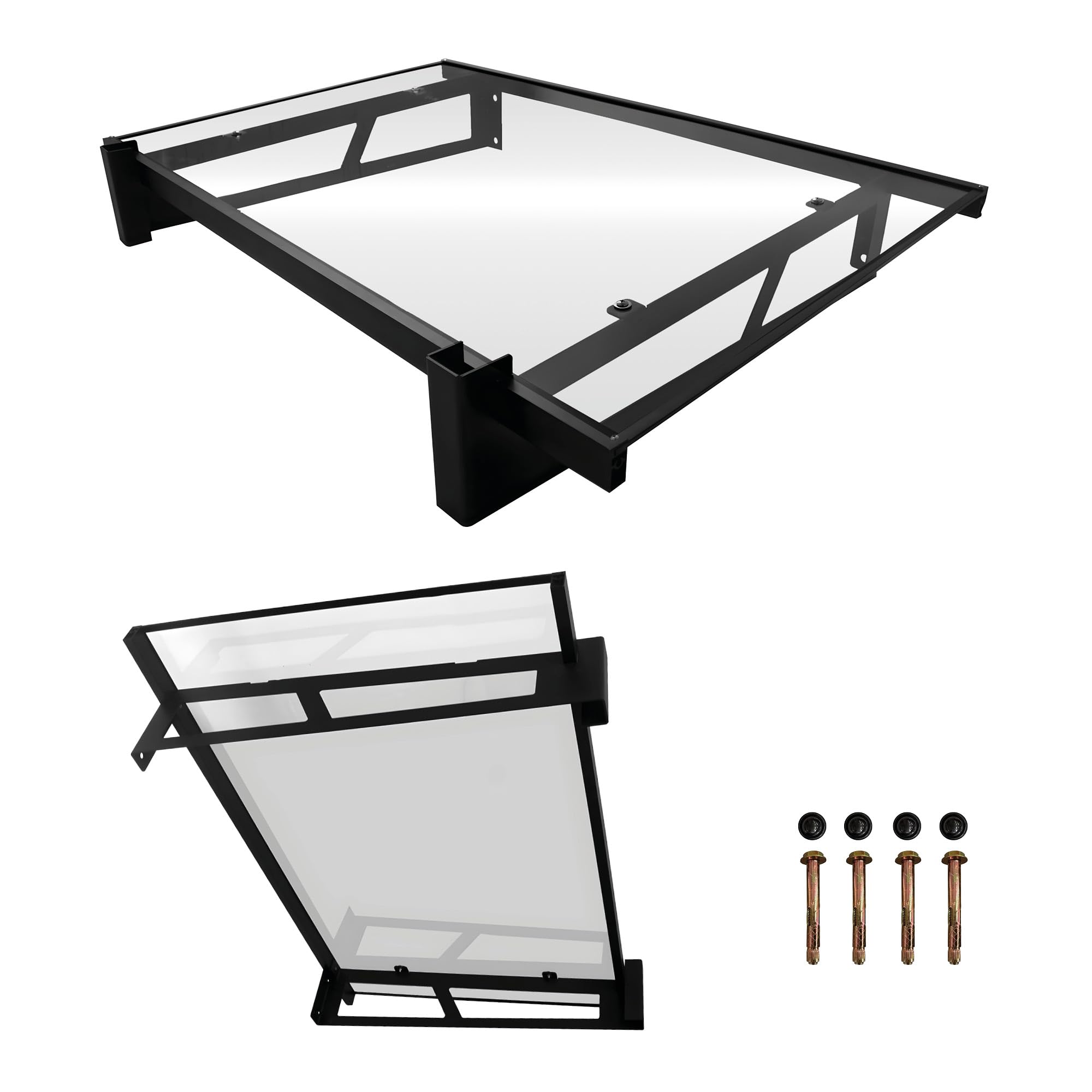 Wasabi - Marquesina Puerta Exterior 120x80 cm Axis – Policarbonato Sólido 2,7mm – Soportes de Hierro Negro – Fácil Montaje – Tejadillo Protección Lluvia Ventana – Cubierta Resistente Jardín Terraza