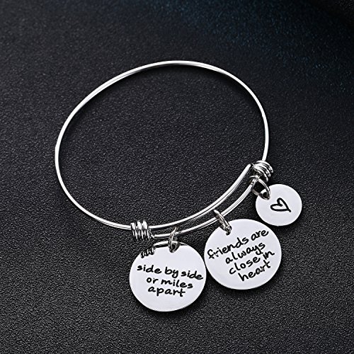 Yeeqin Side By Side Or Miles Apart Best Friends Charms Bangle Bracelets - Long Distance Friendship Gifts #TOP2