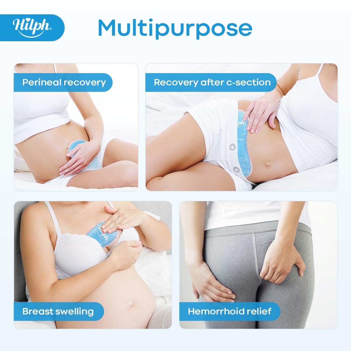 Hilph Compressa Gel Fredda Calda Postpartum, 2 Nuclei Riutilizzabili + 24 Custodie Usa e Getta, Cuscinetto Refrigerante Perineale per Recupero Post Parto, Emorroidi, Gonfiore