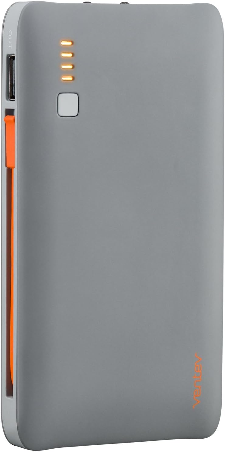 Ventev Powercell 6010+ Portable Lightning Charger | Attached Lightning Cable, Light and Perfect for Travel, High Speed Charging, Folding AC Prongs, Ultra Compact External Battery Pack | Gray