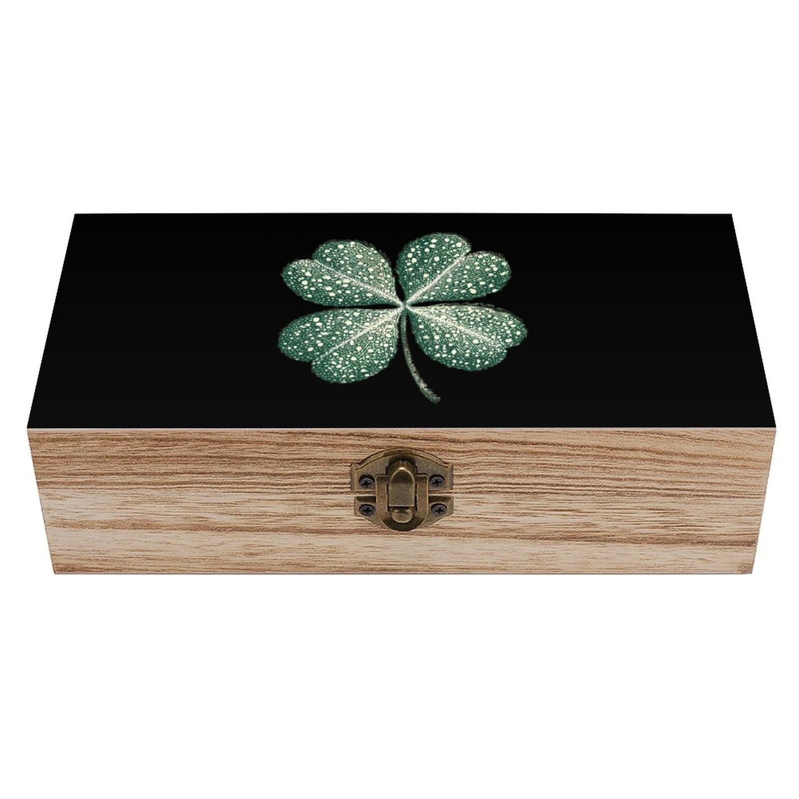 HLBSDM Four-Leaf Clovers Wooden Storage Box Craft Memory Keepsake Treasure Chest Box Jewelry Organizer