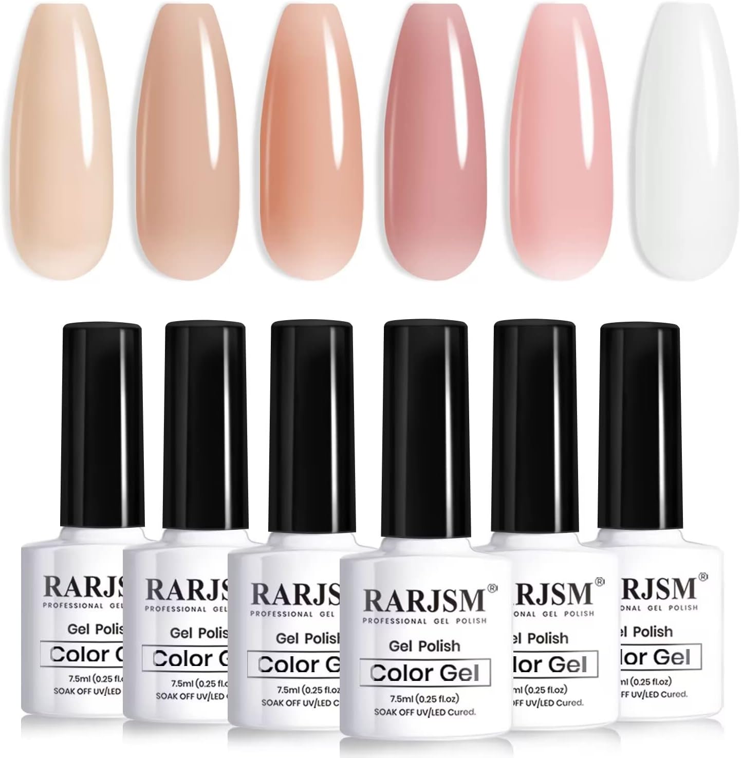 RARJSM Nude Gel Nail Polish Set of 6 Transparent Colors 7.5ml Clear Purple Sheer Wine Red Milky Mavue French Manicure LED UV Gel Soak Off Curing Requires Home