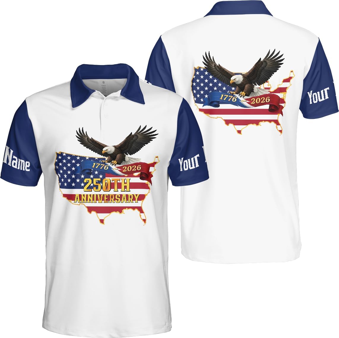 ThuhaTree Store Personalized 250 Years of US Anniversary Polo Shirt (S-5X) – Patriotic Eagle Graphic Shirt