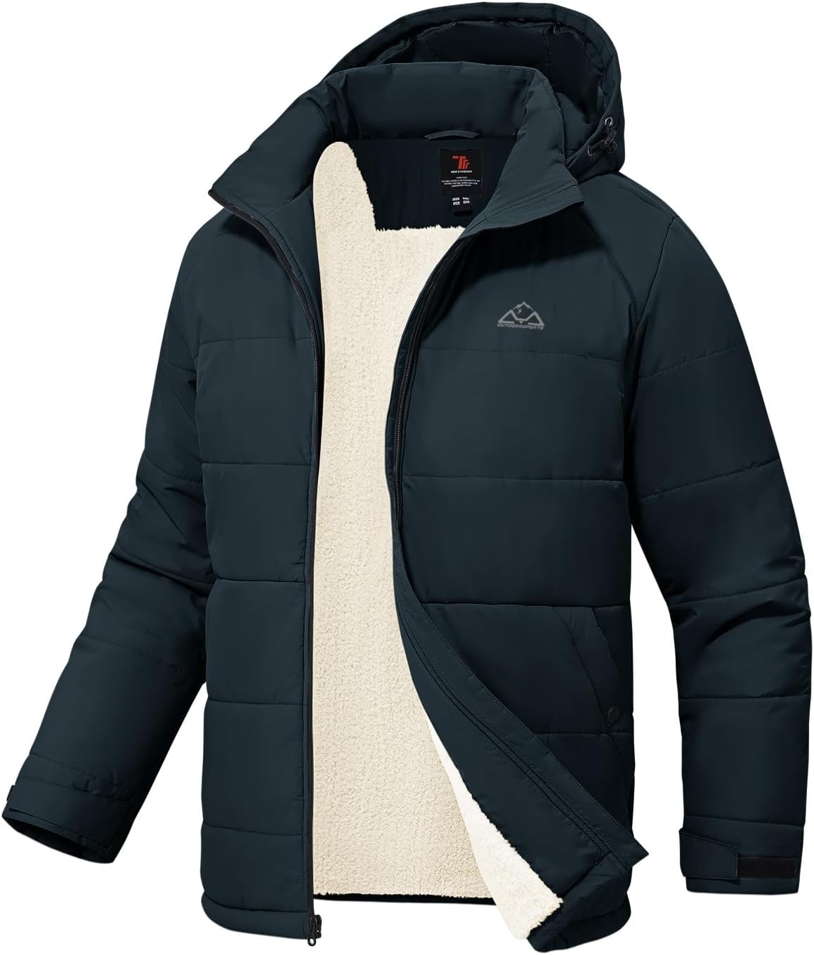 TBMPOY Men's Winter Coats Puffer Jacket Hooded Fleece Warm Water-Resistan Windproof Thicken Jacket,Navy Blue M