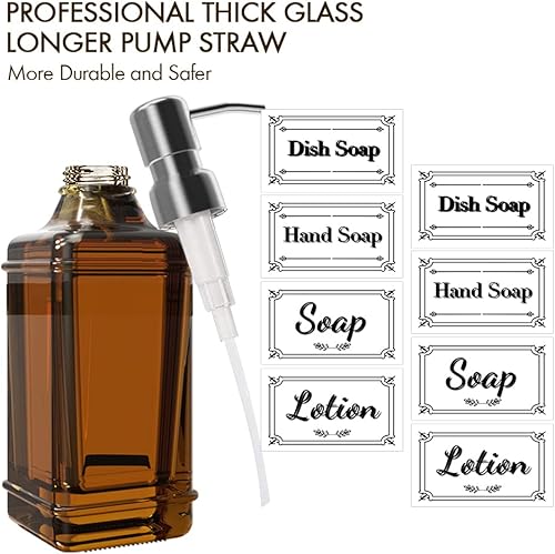 Miniatura 2 de Botella dispensadora de jabón de vidrio versátil con bomba, botella de bomba de acero inoxidable sin goteo de 12 onzas, dispensador de tarro de mano