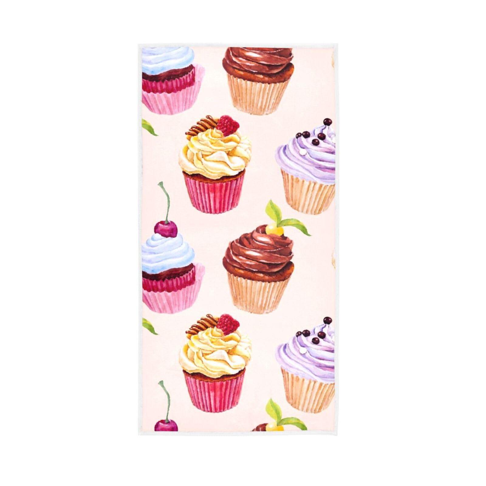 HUYGD Watercolor Cupcakes Hand Towels for Kitchen, 15 x 30 Inches Soft Hand Towel Spa Facial Towels Hand Towels Spa