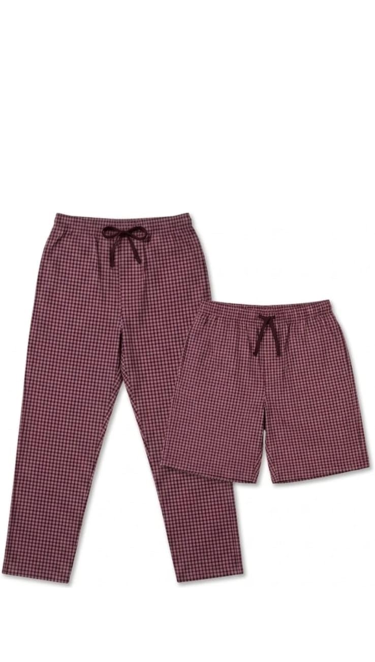 Men's Premium Cotton Maroon Gingham Check 2-Piece Lounge & Sleepwear Set – Drawstring Full-Length Pajama Pants with Matching Elastic Waist Shorts-picture-55