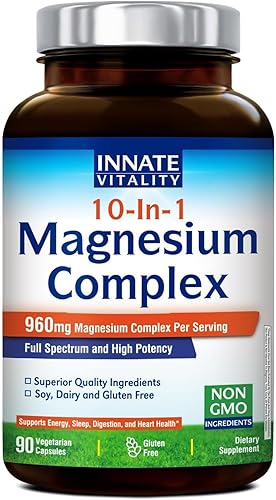 Innate Vitality Complejo de magnesio 10 en 1 960 mg, 420 mg de magnesio elemental por porción, con glicinato de magnesio, citrato, malato y más,