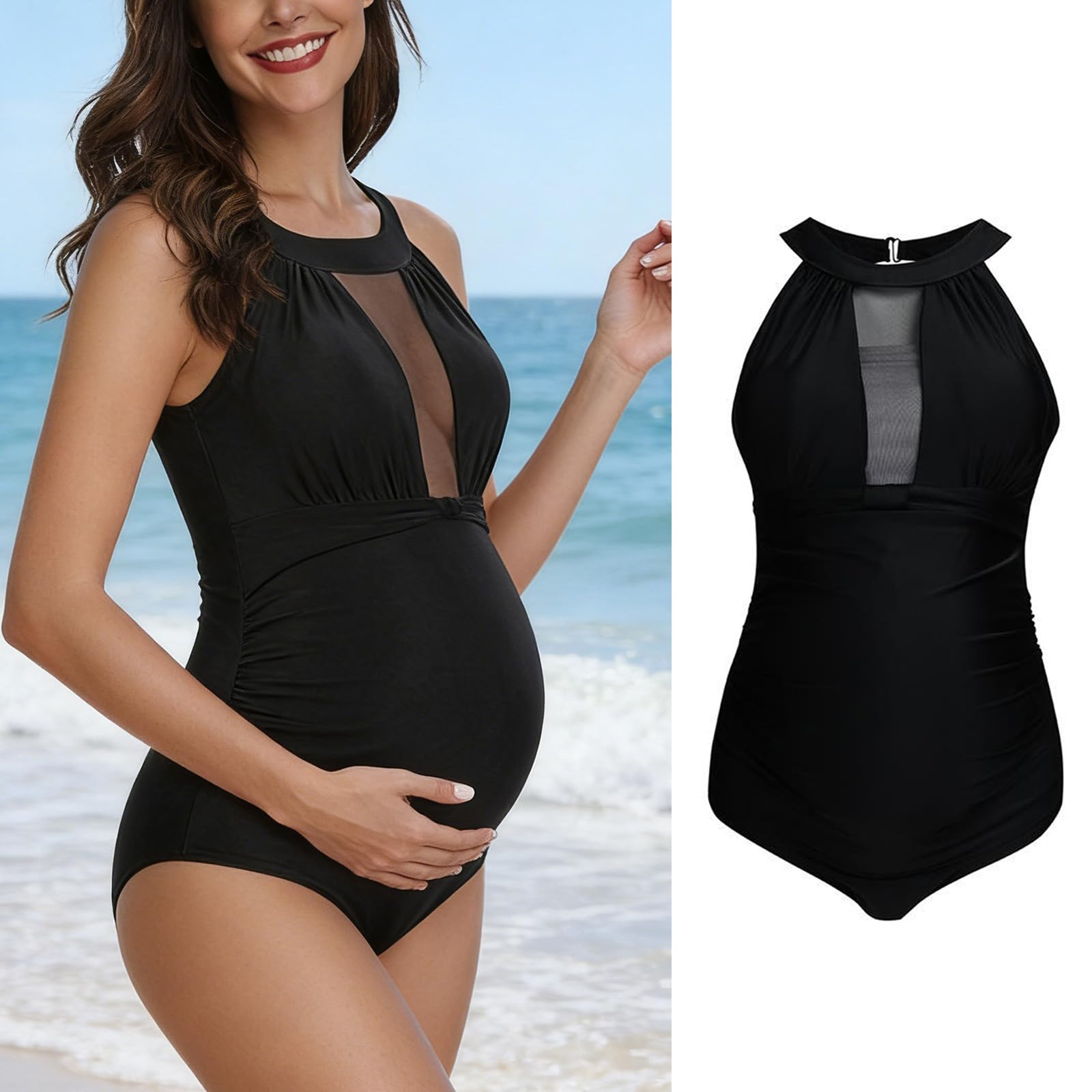 Pour femmes enceintes, tissu polyester extensible avec ventre à séchage rapide, maillots de bain confortables à séchage rapide