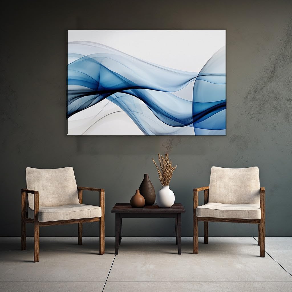 Canvas for Living room. Whispers of Ocean in Smoke: Capturing the Dynamic Elegance of a Blue Wave in Motion, 27 x 18 inch Canvas Wall Art - Contemporary Masterpieces - Modern Home Decor