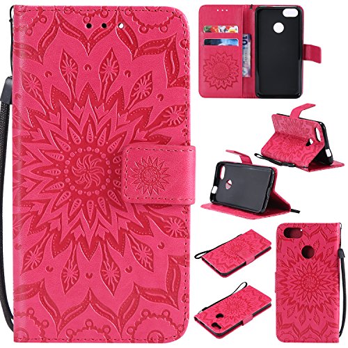 WindTeco Funda para Huawei Y6 Pro 2017 / P9 Lite Mini, Flor de Mandala Patrón Carcasa Libro con Correa de Mano Cubierta de Billetera Silicona Case Protectora Soporte y Ranuras para Tarjetas
