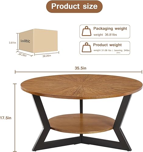 Miniatura 2 de Mesa auxiliar redonda, mesa de centro circular de madera con almacenamiento de 2 niveles, mesa central para sala de estar, dormitorio, oficina,