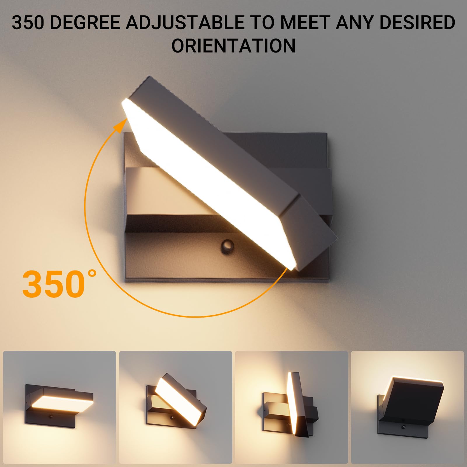 Aipsun 24W LED Lámpara de Pared Interior/Exterior,2PCS Aplique de Pared con panel LED giratorio, Apliques IP65 impermeable, Lámparas de Pared Blanco cálido 3000K,Antracita
